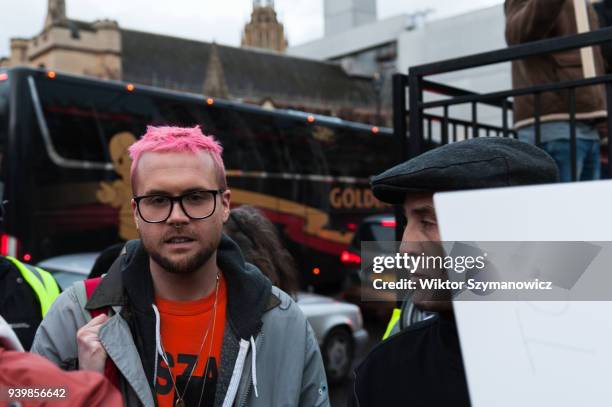 Cambridge Analytica whistleblower Chris Wylie arrives for an emergency demonstration in Parliament Square on the anniversary of triggering Article...