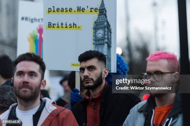 BeLeave and Cambridge Analytica whistleblowers Shahmir Sanni and Chris Wylie attend an emergency demonstration in Parliament Square on the...