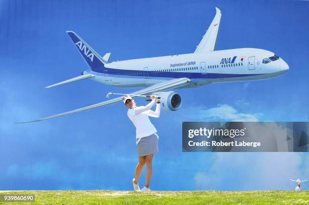 Kim Kaufman makes a tee shot on the eighth hole during round one of the ANA Inspiration on the Dinah Shore Tournament Course at Mission Hills Country...