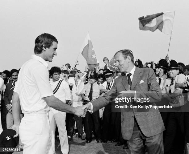 Chris Tavare of England is presented with a winner's medal after England won the 2nd Prudential Trophy One Day International between England and...