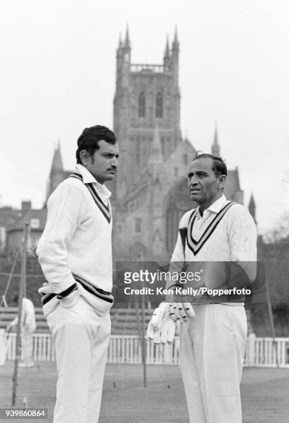 India's captain Ajit Wadekar stands with team manager Hemu Adhikari during a nets session before the tour match between Worcestershire and India at...