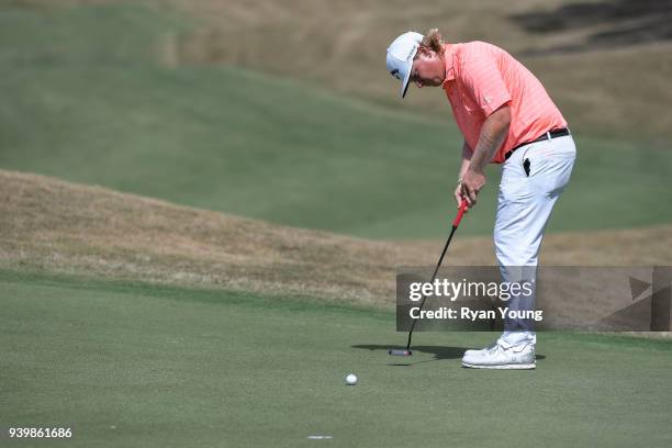 Connor Arendell putts on the fourth green during the first round of the Web.com Tour's Savannah Golf Championship at the Landings Club Deer Creek...