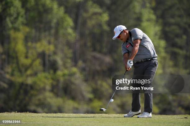 Lee plays his shot from the fifth tee during the first round of the Web.com Tour's Savannah Golf Championship at the Landings Club Deer Creek Golf...