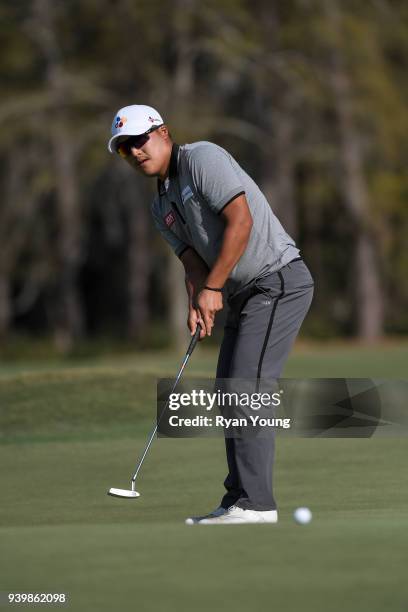 Lee lines putts on the seventh green during the first round of the Web.com Tour's Savannah Golf Championship at the Landings Club Deer Creek Golf...