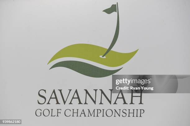 Logo for the Savannah Golf Championship is seen during the first round of the Web.com Tour's Savannah Golf Championship at the Landings Club Deer...