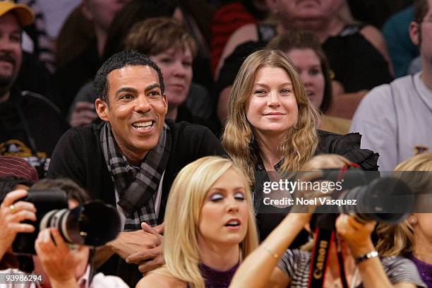 Ellen Pompeo and Chris Ivery attend a game between the Miami Heat and the Los Angeles Lakers at Staples Center on December 4, 2009 in Los Angeles,...