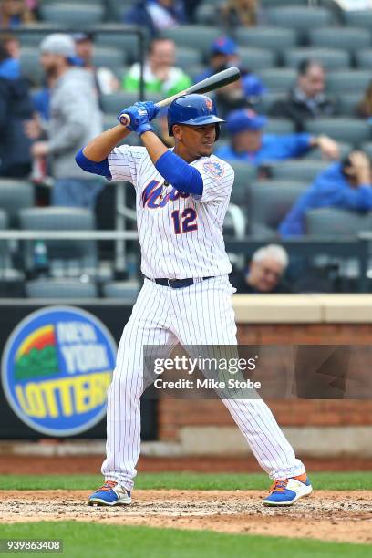 Juan Lagares of the New York Mets in action against the St. Louis Cardinals on Opening Day at Citi Field on March 29, 2018 in the Flushing...