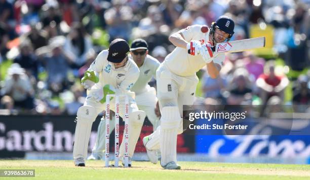 England batsman Mark Stoneman picks up some runs watched by BJ Watling during day one of the Second Test Match between the New Zealand Black Caps and...