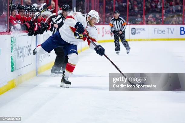 Florida Panthers Left Wing Jamie McGinn shoots the puck during first period National Hockey League action between the Florida Panthers and Ottawa...