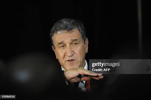 South Africa's coach Carlos Alberto Parreira talks to the press following the World Cup 2010 draw at the Cape Town International Convention Centre in...