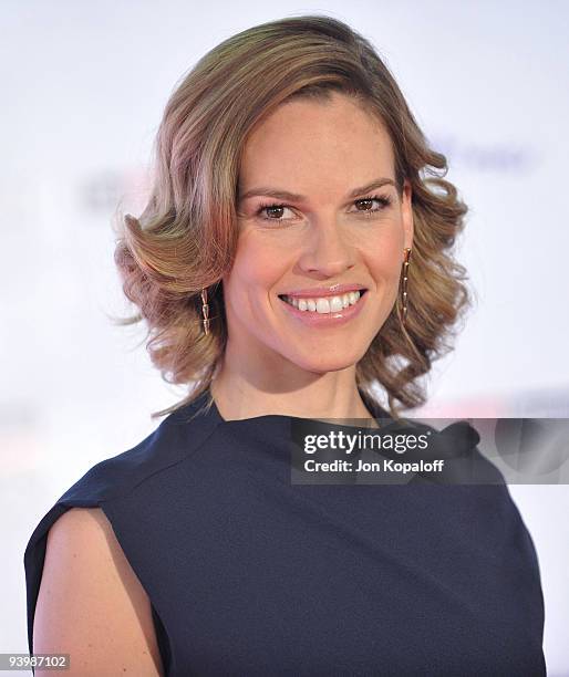 Actress Hilary Swank arrives at The Hollywood Reporter's Annual Women in Entertainment Breakfast at the Beverly Hills Hotel on December 4, 2009 in...