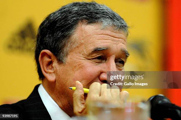 South Africa coach Carlos Alberto Parreira attends a Bafana Bafana Press conference at the Cullinan Hotel on December 5, 2009 in Cape Town, South...