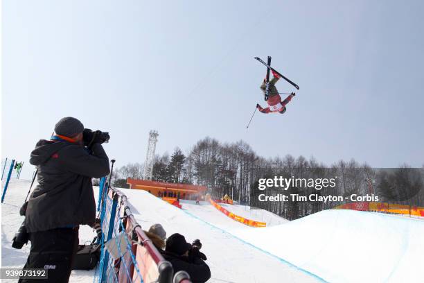 Mike Riddle of Canada in action during the Freestyle Skiing - Men's Ski Halfpipe qualification day at Phoenix Snow Park on February 20, 2018 in...