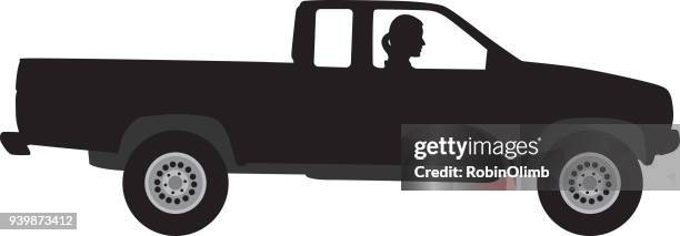 woman driving truck silhouette - truck side view stock illustrations