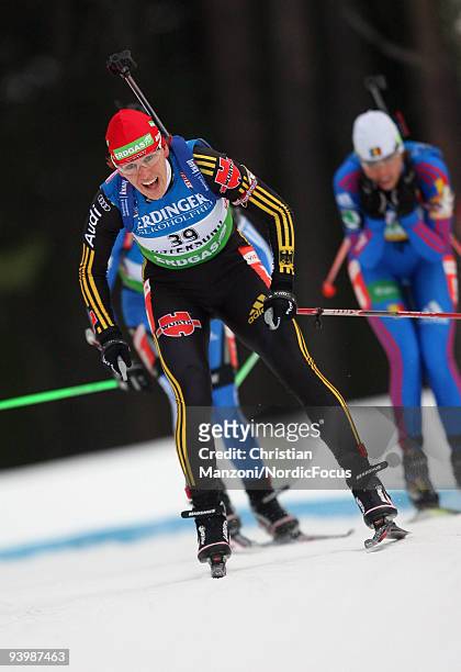 Kati Wilhelm of Germany skis during Women's 7.5 km Sprint of the E.ON Ruhrgas IBU Biathlon World Cup on December 5, 2009 in Ostersund, Sweden.