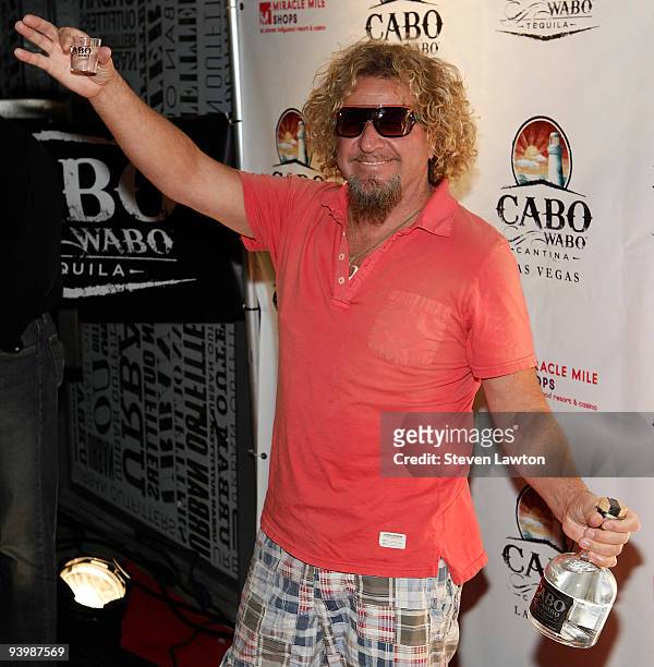 Recording artist Sammy Hagar arrives for the Cabo Wabo Cantina grand opening at the Miracle Mile Shops at the Planet Hollywood Resort & Casino on...