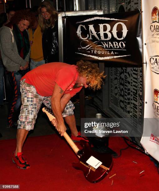 Recording artist Sammy Hagar arrives for the Cabo Wabo Cantina grand opening at the Miracle Mile Shops at the Planet Hollywood Resort & Casino on...