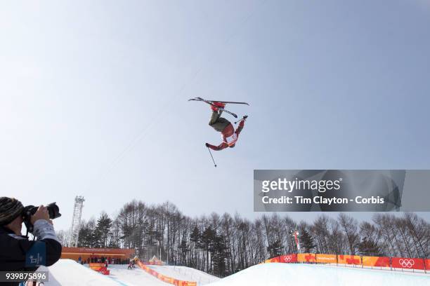 Mike Riddle of Canada in action during the Freestyle Skiing - Men's Ski Halfpipe qualification day at Phoenix Snow Park on February 20, 2018 in...