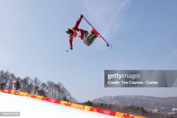 Mike Riddle of Canada in action during the Freestyle Skiing - Men's Ski Halfpipe qualification day at Phoenix Snow Park on February 20, 2018 in...