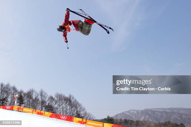 Mike Riddle of Canada in action during the Freestyle Skiing - Men's Ski Halfpipe qualification day at Phoenix Snow Park on February 20, 2018 in...