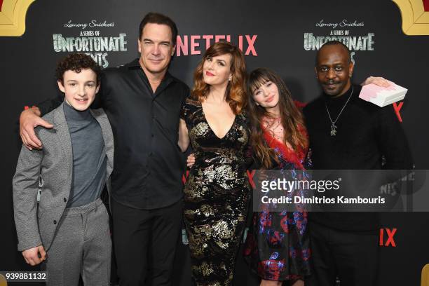Actors Louis Hynes, Patrick Warburton, Sarah Rue, Malina Weissman and K. Todd Freeman attend the Netflix Premiere of "A Series of Unfortunate Events"...