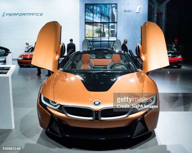 The BMW i8 at the New York International Auto Show in New York City. The New York International Motor Show is being hosted in the Jacob Javits...