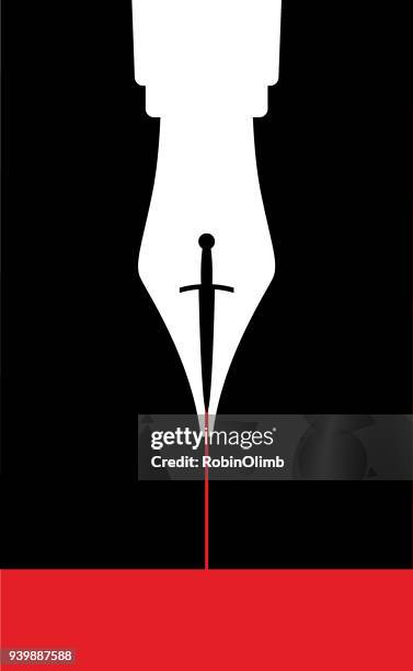 stockillustraties, clipart, cartoons en iconen met vulpen met dagger bloed - vulpen