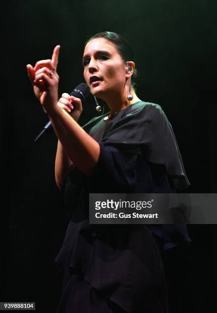 Jessie Ware performs on stage at the Eventim Apollo on March 29, 2018 in London, England.