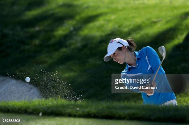 Beatriz Recari of Spain plays her second shot on the par 3, 17th hole during the first round of the 2018 ANA Inspiration on the Dinah Shore...