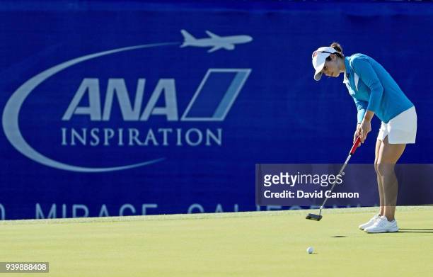 Beatriz Recari of Spain hits a putt on the par 5, 18th hole during the first round of the 2018 ANA Inspiration on the Dinah Shore Tournament Course...