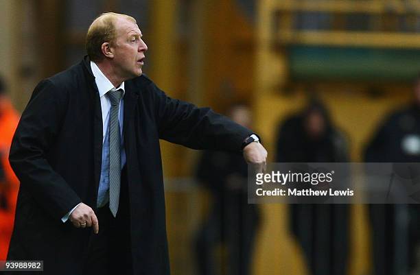 Gary Megson, manager of Bolton Wanderers gives out instructions during the Barclays Premier League match between Wolverhampton Wanderers and Bolton...