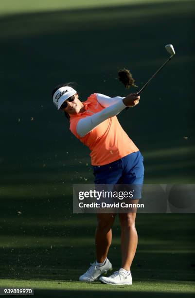 Mariajo Uribe of Colombia plays her second shot on the par 4, seventh hole during the first round of the 2018 ANA Inspiration on the Dinah Shore...