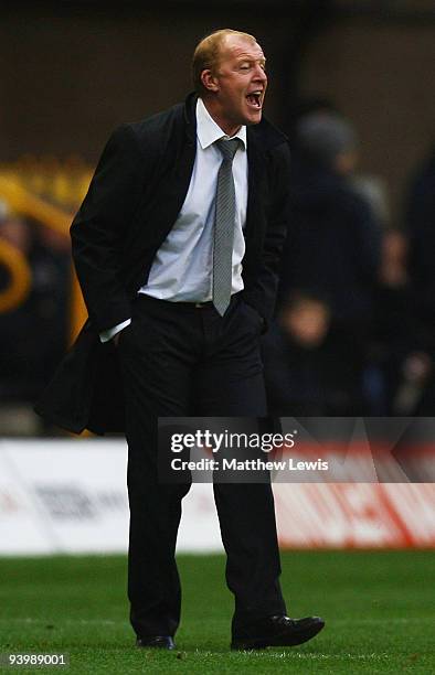 Gary Megson, manager of Bolton Wanderers gives out instructions during the Barclays Premier League match between Wolverhampton Wanderers and Bolton...