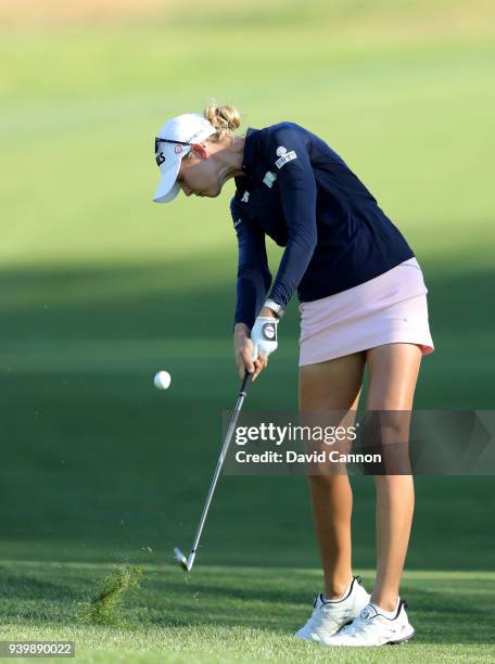 Nelly Korda of the United States plays her second shot on the par 4, seventh hole during the first round of the 2018 ANA Inspiration on the Dinah...