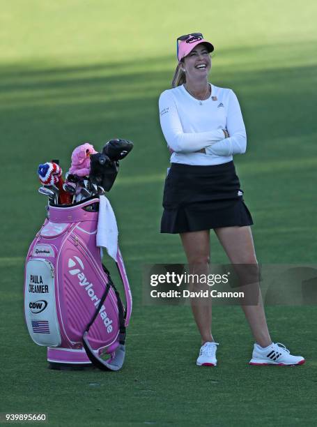 Paula Creamer of the United States waits to play her second shot on the par 4, seventh hole during the first round of the 2018 ANA Inspiration on the...