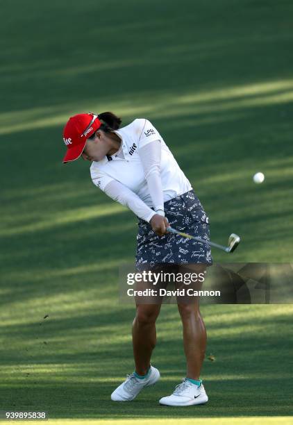 Jin Young Ko of South Korea waits to play her second shot on the par 4, seventh hole during the first round of the 2018 ANA Inspiration on the Dinah...