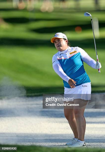 Inbee Park of South Korea plays her third shot on the par 4, seventh hole during the first round of the 2018 ANA Inspiration on the Dinah Shore...