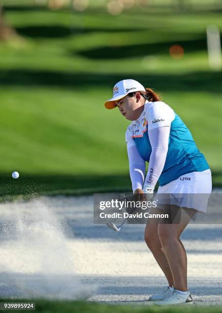 Inbee Park of South Korea plays her third shot on the par 4, seventh hole during the first round of the 2018 ANA Inspiration on the Dinah Shore...