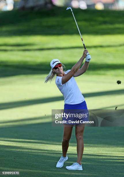 Anna Nordqvist of Sweden plays her third shot on the par 4, seventh hole during the first round of the 2018 ANA Inspiration on the Dinah Shore...