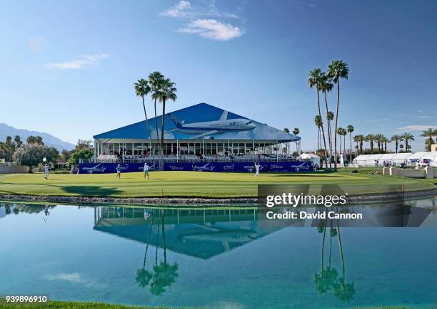 General view of the green on the par 5, 18th hole as Beatriz Recari and Alena Sharp finish their rounds during the first round of the 2018 ANA...