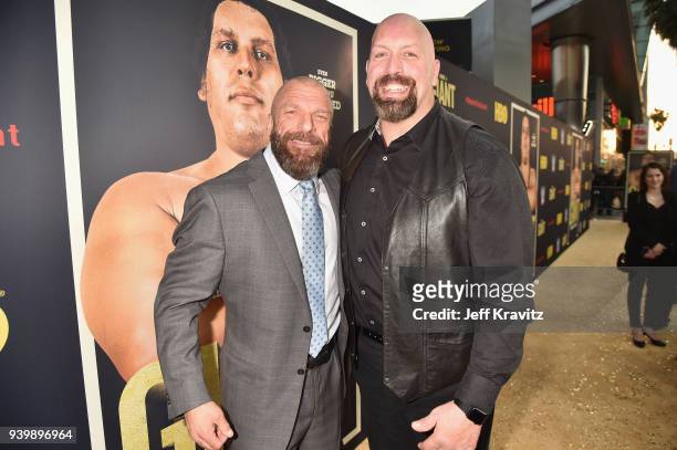 Triple H and Big Show attend the Los Angeles Premiere of Andre The Giant from HBO Documentaries on March 29, 2018 in Los Angeles, California.