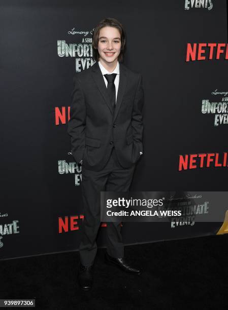 Dylan Kingwell attends the Netflix Premiere of 'A Series of Unfortunate Events' Season 2 on March 29, 2018 in New York City. / AFP PHOTO / ANGELA...