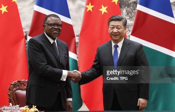 Chinese president Xi Jinping meeting with Gengob,the president of Namibia on 29 March 2018 in Beijing, China.