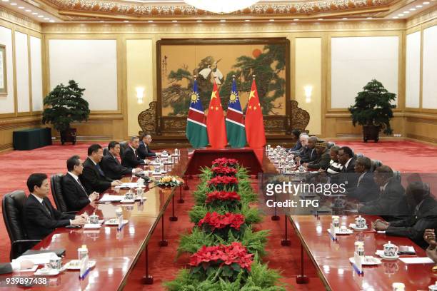 Chinese president Xi Jinping meeting with Gengob,the president of Namibia on 29 March 2018 in Beijing, China.