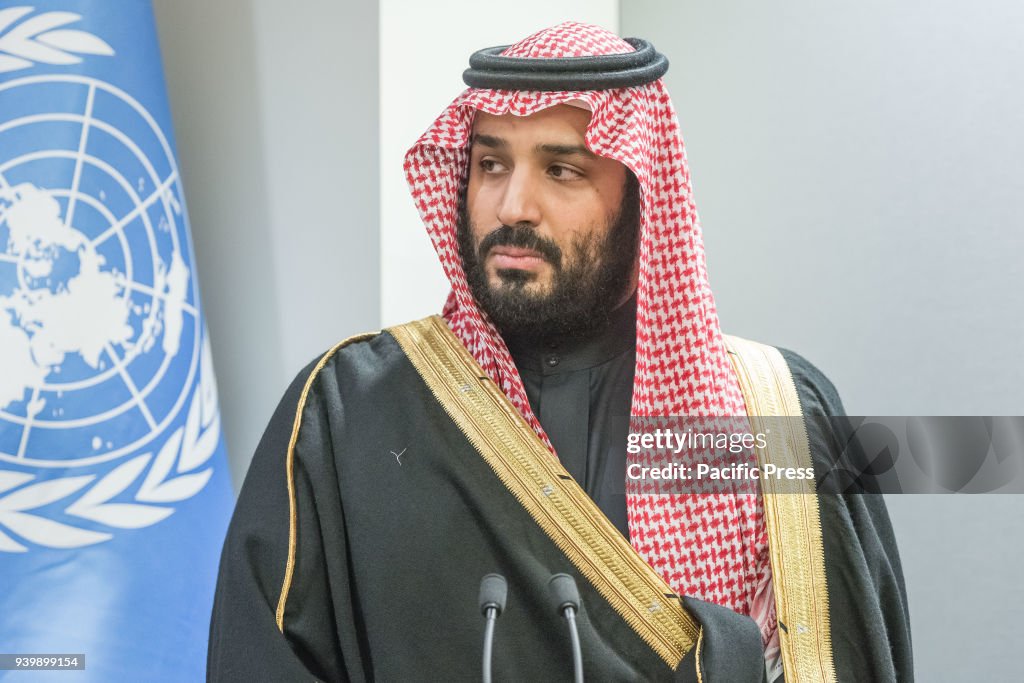 Saudi Crown Prince Mohammed offers remarks at the closing of...