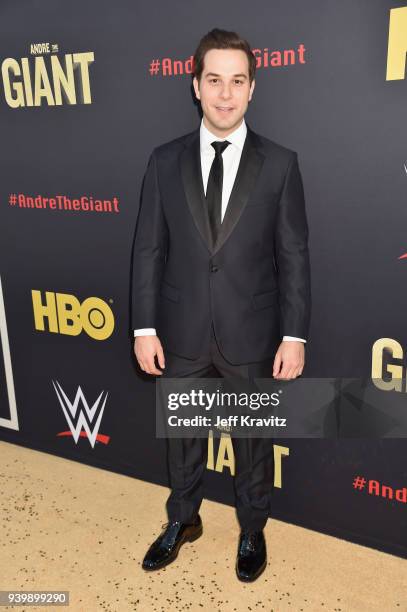 Skylar Astin attends the Los Angeles Premiere of Andre The Giant from HBO Documentaries on March 29, 2018 in Los Angeles, California.