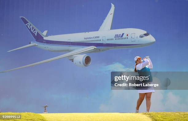 Inbee Park of South Korea hits a tee shot on the eighth hole during round one of the ANA Inspiration on the Dinah Shore Tournament Course at Mission...
