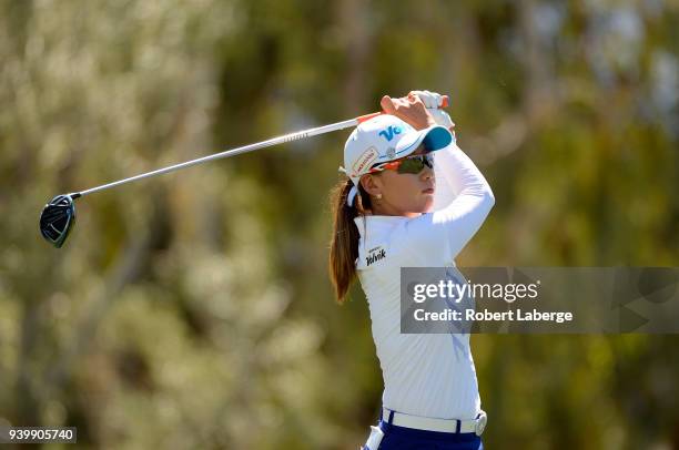 Chella Choi of South Korea makes a tee shot on the seventh hole during round one of the ANA Inspiration on the Dinah Shore Tournament Course at...