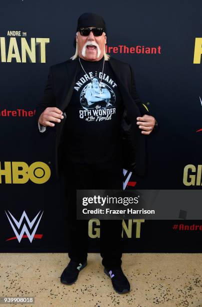 Hulk Hogan attends the Premiere Of HBO's "Andre The Giant" at The Cinerama Dome on March 29, 2018 in Los Angeles, California.