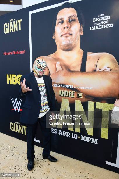 Rey Mysterio attends the Premiere Of HBO's "Andre The Giant" at The Cinerama Dome on March 29, 2018 in Los Angeles, California.